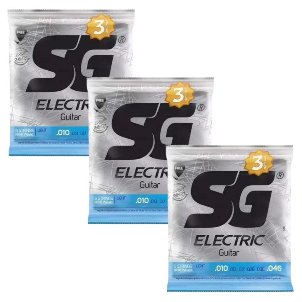 Kit 9 Encordoamento sg Guitarra 010 + 3 Mi Extra + 3 Palheta