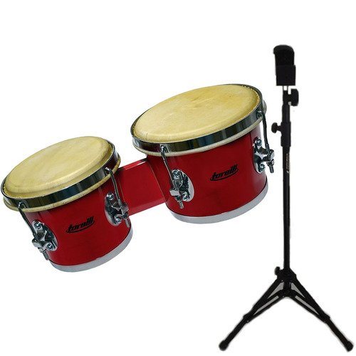 Kit Bongô Vermelho Torelli Tb010 6x7 Com Pedestal E Capa
