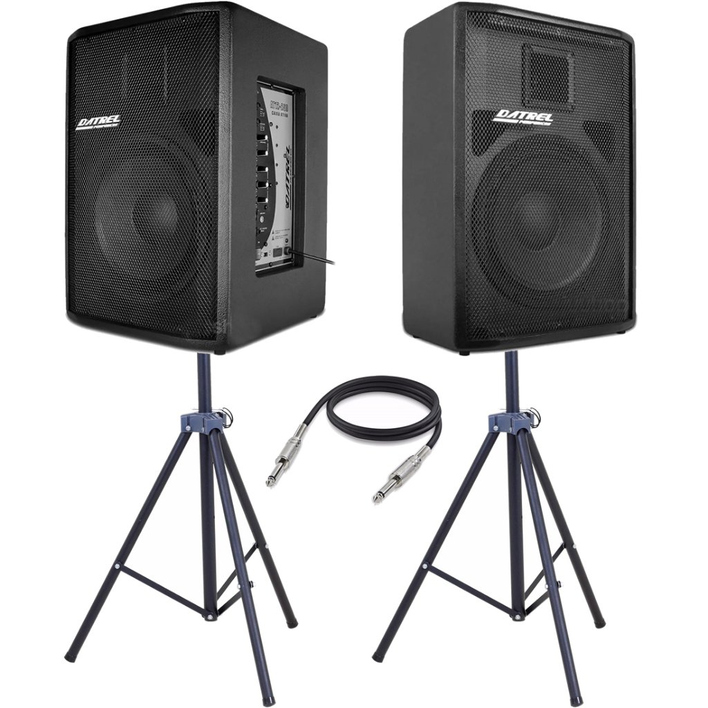 Kit Caixa De Som Ativa Passiva Datrel At12.250 500w Rms + 2 Tripe + Cabo P10