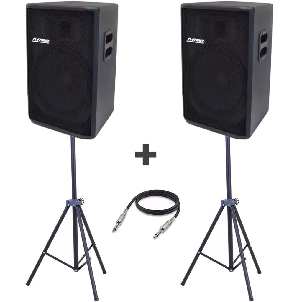 Kit Caixa De Som Datrel At15-300 Ativa + Passiva 600w + Tripe + Cabo