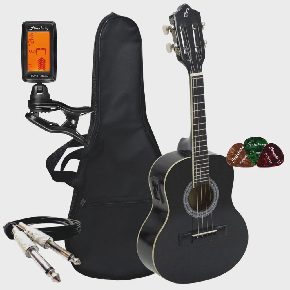 Kit Cavaco Eletroacústico Capa Cabo Palhetas Encordoamento