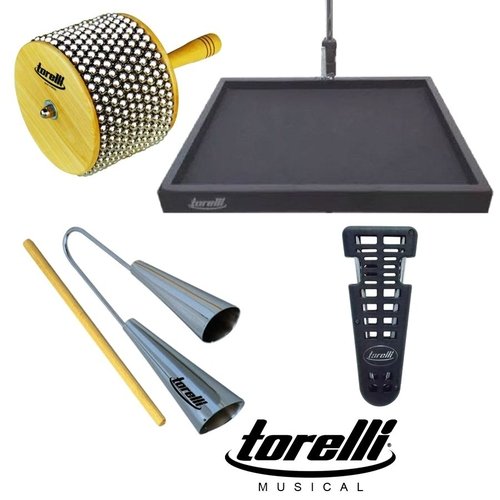 Kit De Percussão Torelli Mesa De Percussão Ta186 + Afuxé Tx020 + Agogo To015 + Triângulo De Mão Tl61