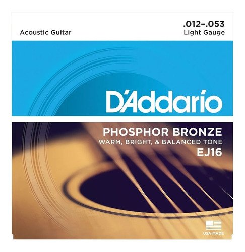 Kit Ej16 D'addario Phosphor Bronze Corda 012 Violão Aço