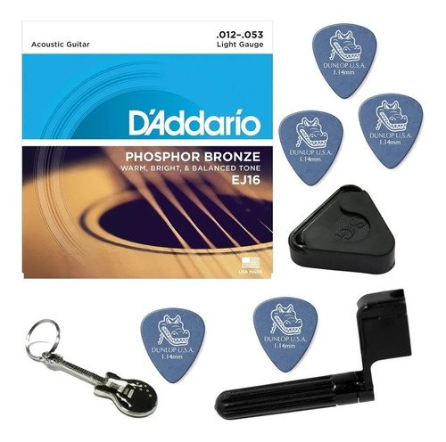 Kit Ej16 D'addario Phosphor Bronze Corda 012 Violão Aço