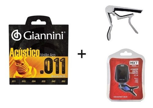 Kit Encordoamento 0.11 Giannini + Capotraste + Afinador