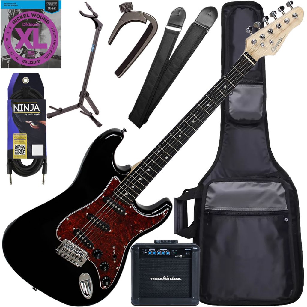 Kit Guitarra Elétrica Stratocaster Giannini G100 Bk/Tt Preto