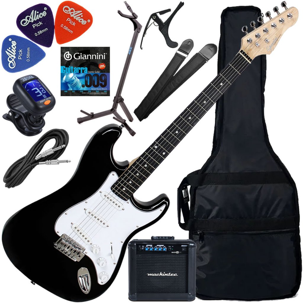 Kit Guitarra Elétrica Strato Giannini G100 Bk/Wh Preto Gx03