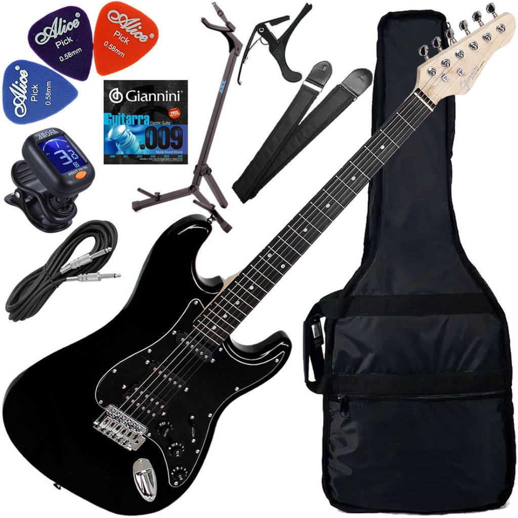 Kit Guitarra Elétrica Stratocaster Giannini G101 BK/BK Preto Gx02