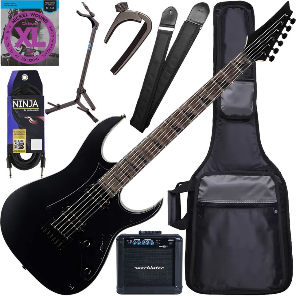 Kit Guitarra Ibanez Gio GRGR-131 EX HH Black Flat BKF Gx04 Com 10