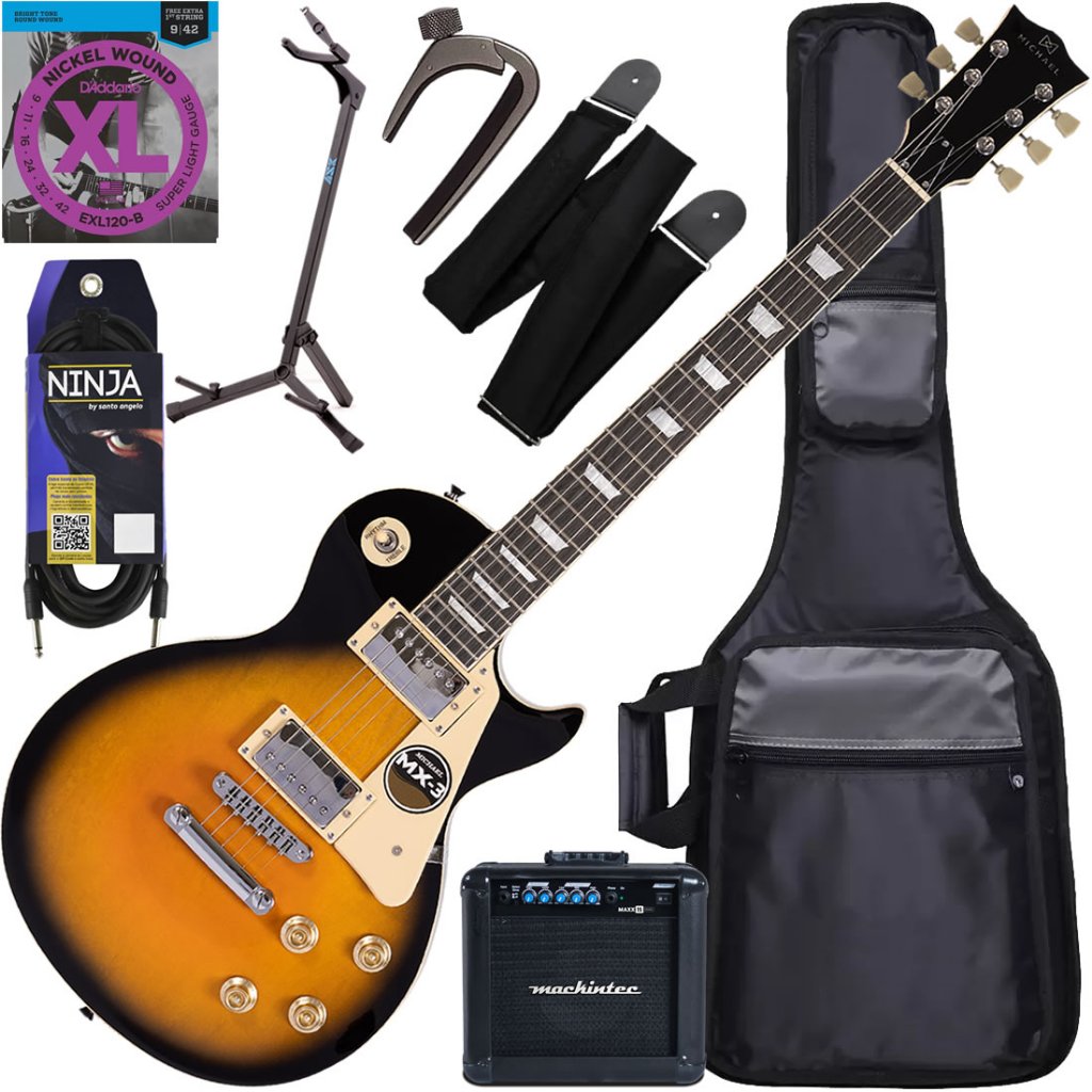 Kit Guitarra Les Paul Strike Michael Gm750n VS Vintage Sunburst Gx04