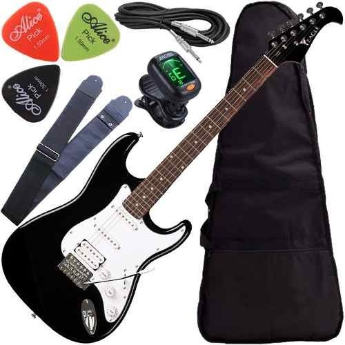Kit Guitarra Stratocaster Eagle Sts002 Basswood Preto