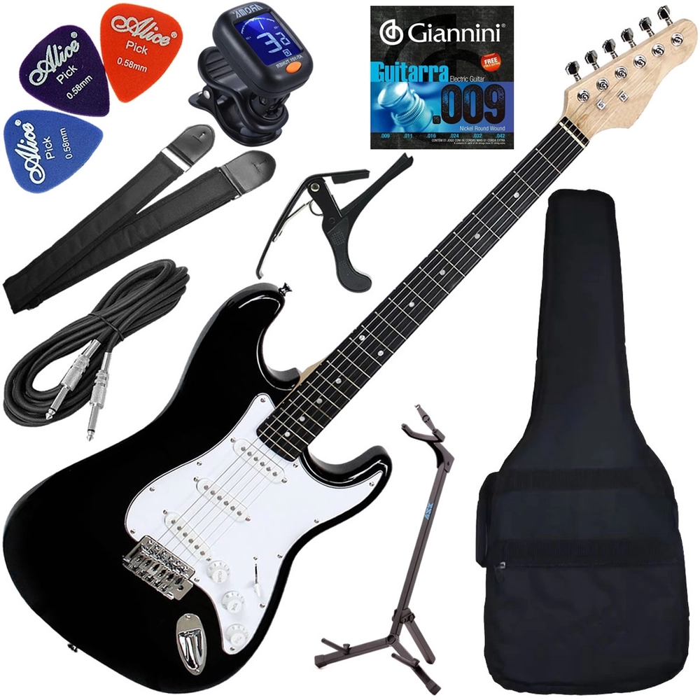 Kit Guitarra Strato Elétrica Queens Sonicx Bk + Acessórios