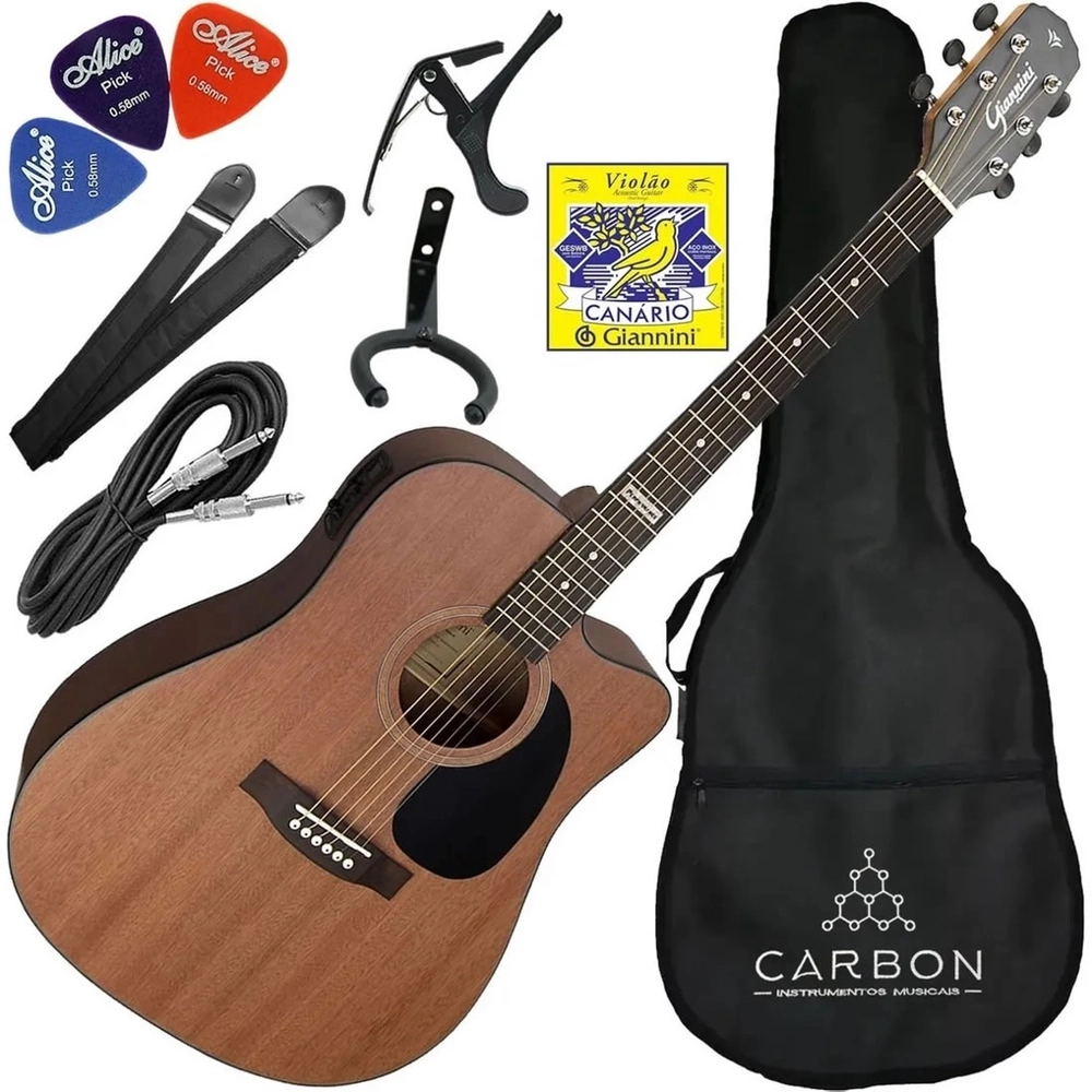 Kit Médio Violão Eletroacústico Folk Aço Giannini Gf1d Ws