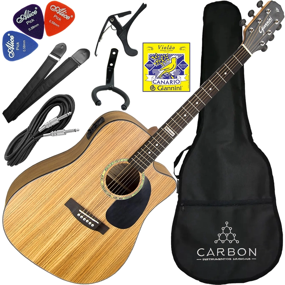 Kit Médio Violão Eletroacústico Folk Aço Giannini Gf1d Zw