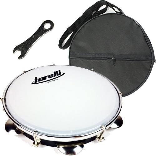 Kit Pandeiro Torelli Pele Nylon 10 Pol Tp309bc C/ Capa Chave