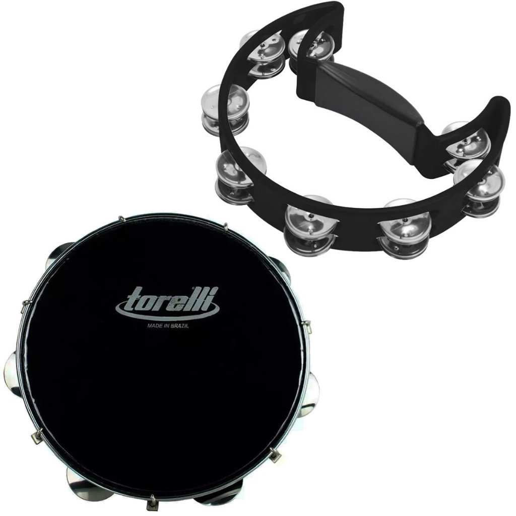 Kit Samba Pandeiro Pele Preta + Pandeirola Meia Lua Torelli
