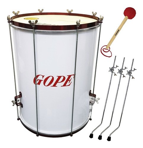 Kit Surdo Gope Alumínio 60cm 18 Pele Couro + Tripé + Baqueta
