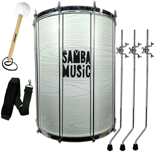 Kit Surdo Madeira Samba Music 60X20 Branco Wood Pele Animal