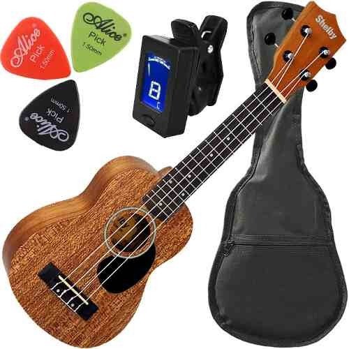 Kit Ukulele Shelby Concerto Acústico Nylon Su23m C/ Escudo