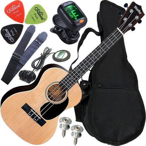Kit Ukulele Shelby Tenor Elétrico Completo C/ Escudo Su25r