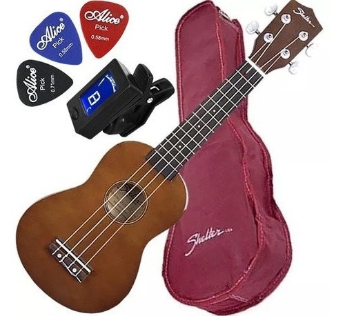 Kit Ukulele Soprano + Capa + Palheta + Afinador Ukbw Shelter