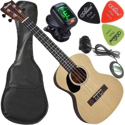 Kit Ukulele Tenor Canhoto Elétrico C/ Escudo Su25r Shelby