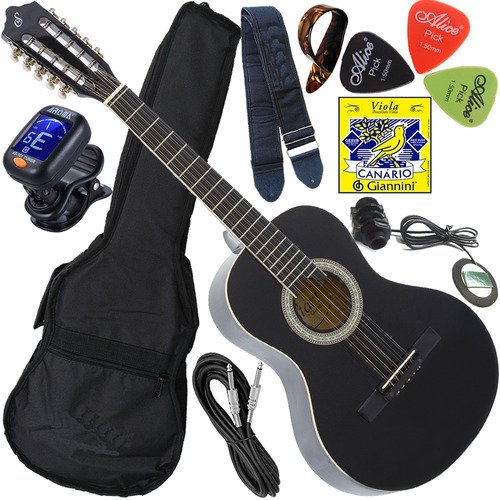 Kit Viola Giannini Caipira Eletroacústica Canhota Vs14 Bk