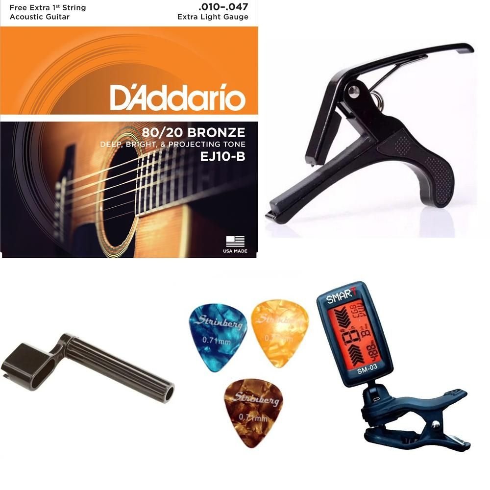 Kit Violão Aço Enc EJ10 + Capo Encordoador Palhetas Afinador
