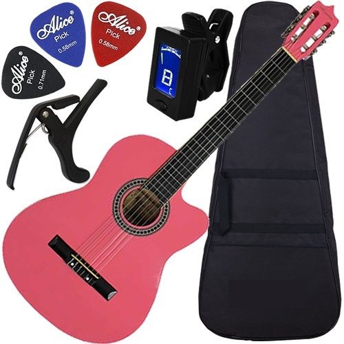 Kit Violão Acústico Rosa Cordas Nylon Mag5pk Austin Envio24h