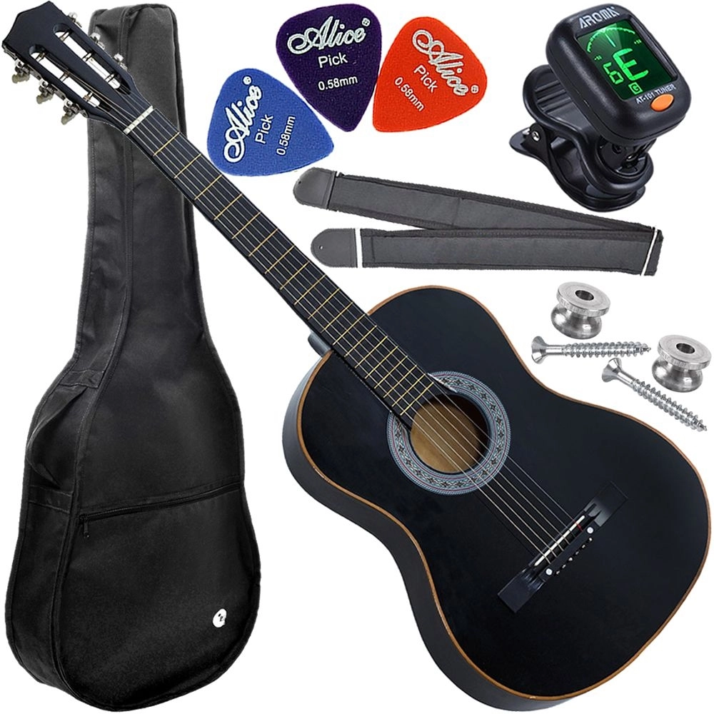 Kit Violão Barato Acústico Canhoto Cordas Nylon Preto Queens