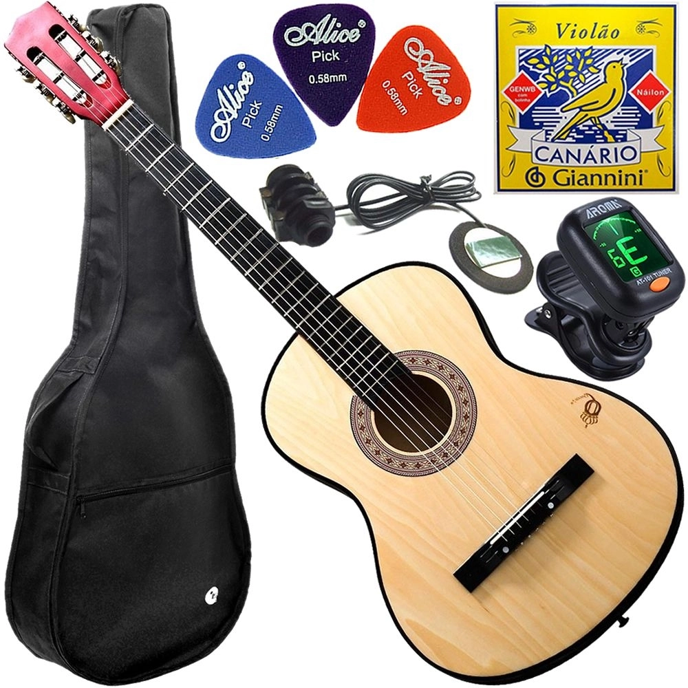Kit Violão Barato Eletroacústico Nylon Canhoto Queens Nt