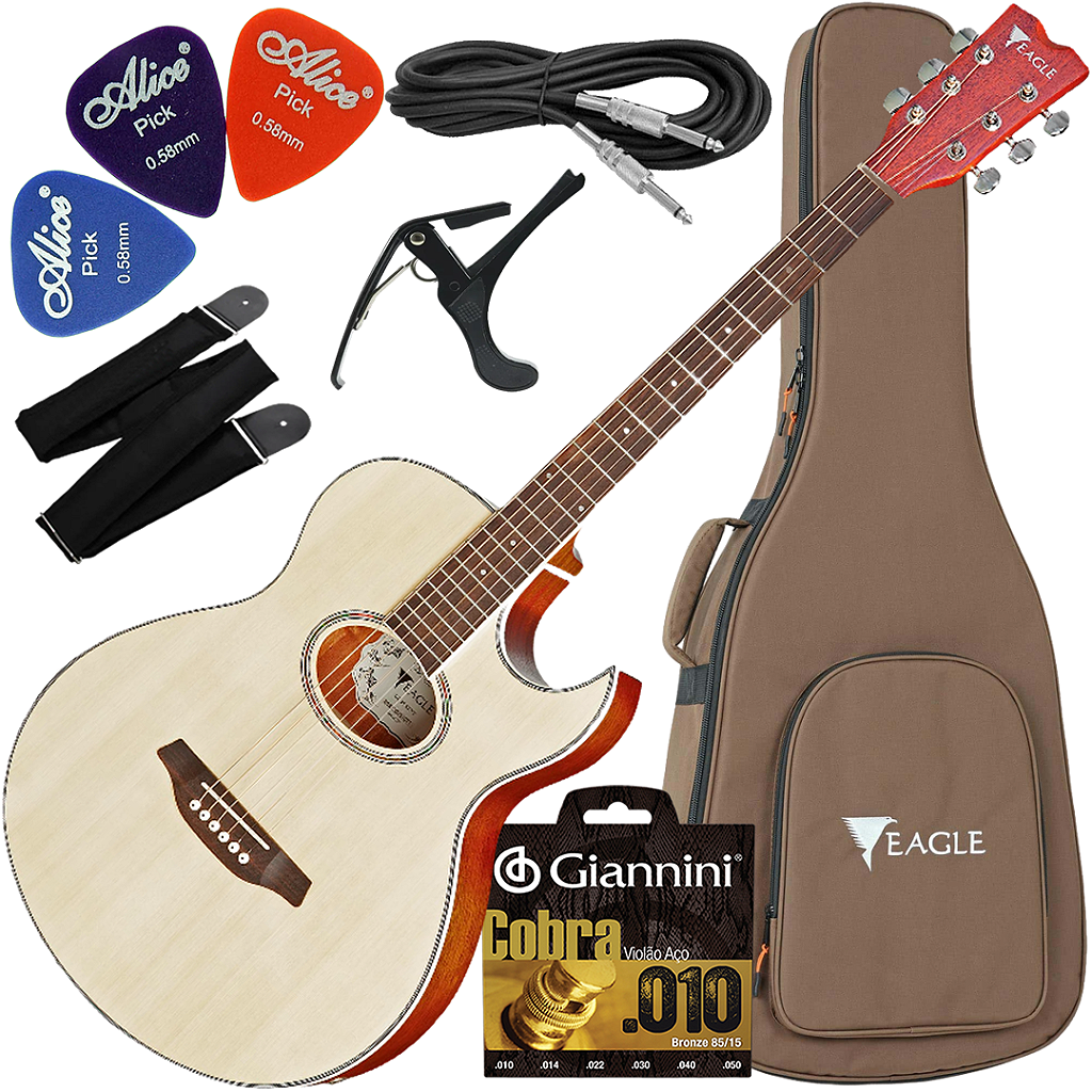 Kit Violão Eagle Eletroacústico Completo Gl36 Natural Satin