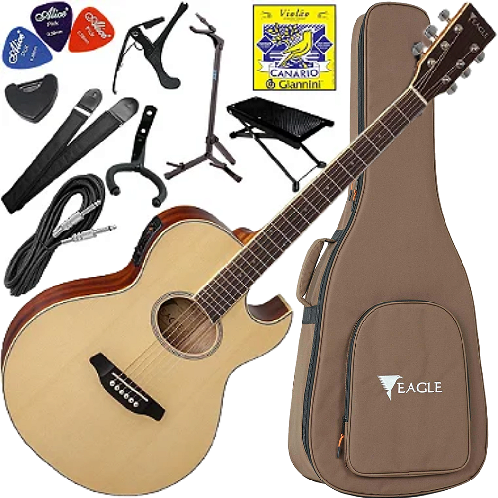 Kit Violão Elétrico Aço  Eagle Gl36 Eq Promix Satin Natural