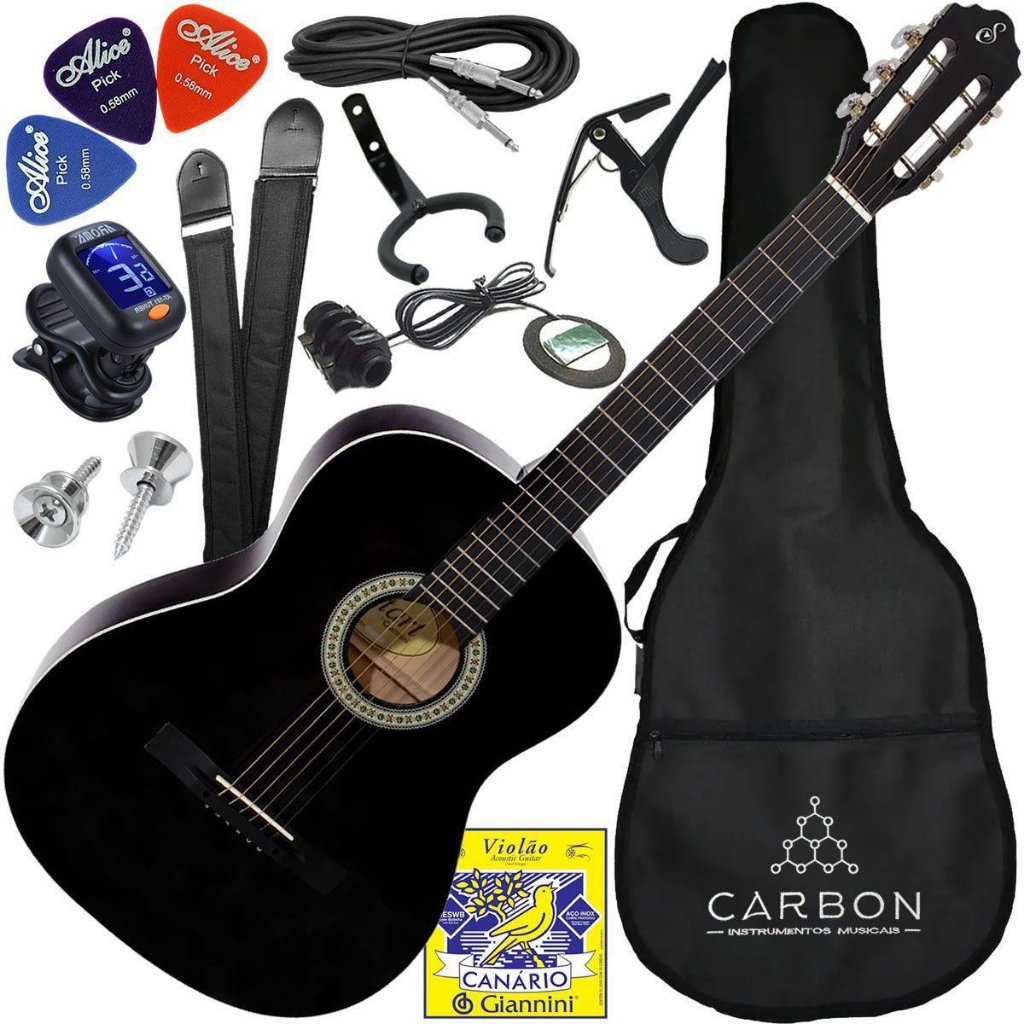 Kit Violão Elétrico Aço S14 Giannini Preto C/ Acessórios