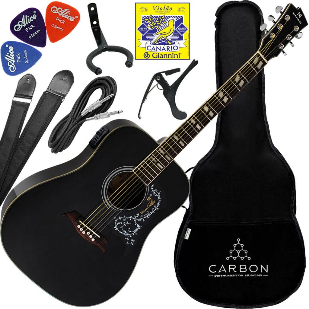 Kit Violão Elétrico Folk Michael VM925DT BK Galaxy Preto Vx02
