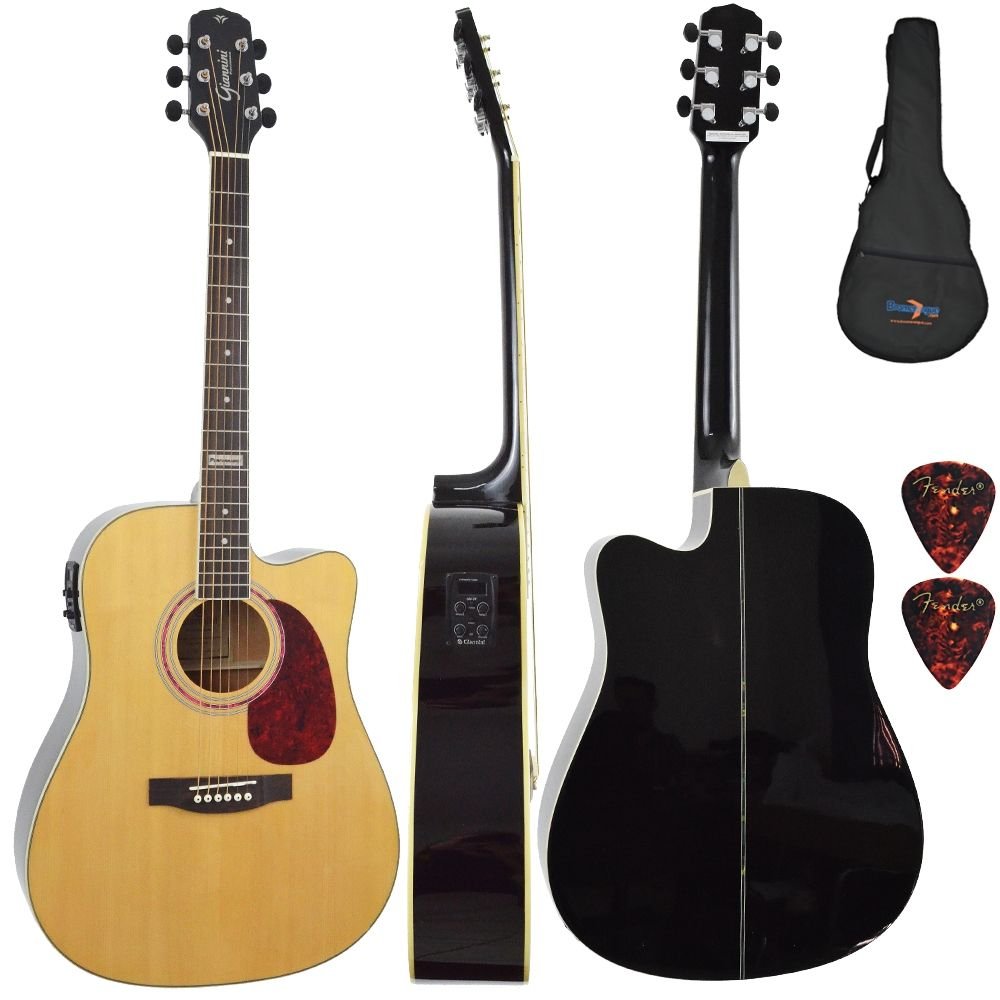 Kit Violão Eletroacústico Folk Gf1d N Natural Giannini Com Capa Simples