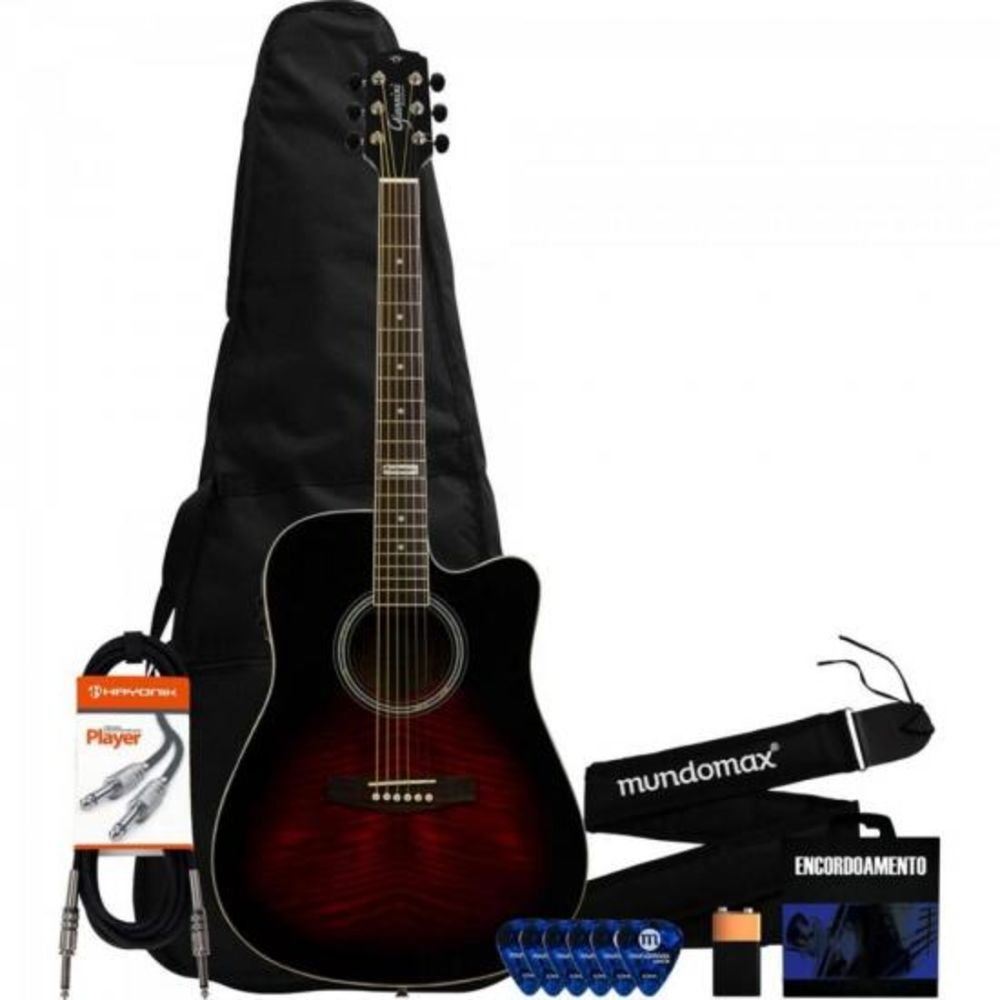 Kit Violão Eletroacústico Gf-1d Brown Redburst Giannini + Acessórios