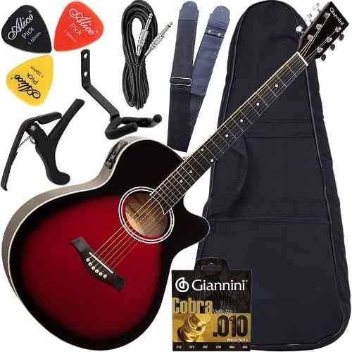 Kit Violão Eletroacústico Giannini Gsf1r Brb Completo + Capa