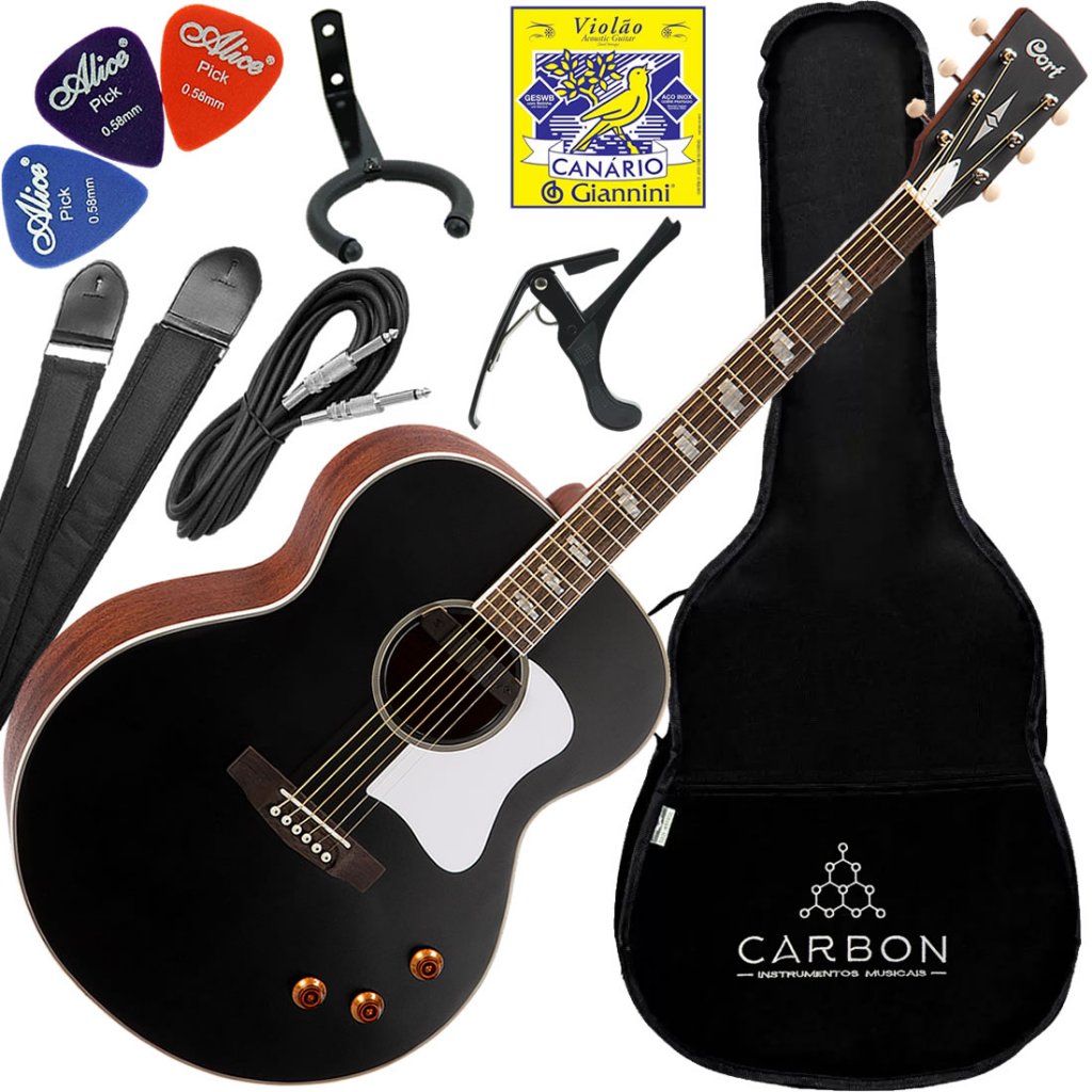 Kit Violão Elétrico Jumbo Cort Cj Retro Vbm Fishman Vx02
