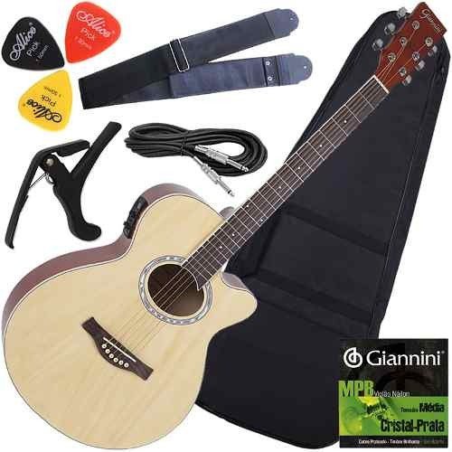 Kit Violão Folk Aço Eletroacústico Gsf1r Giannini Envio 24h