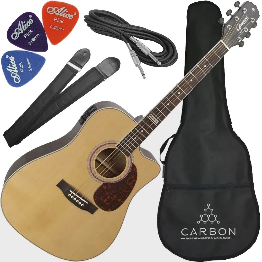 Kit Violão Folk Eletroacústico Giannini Gf1d Nt Com Afinador