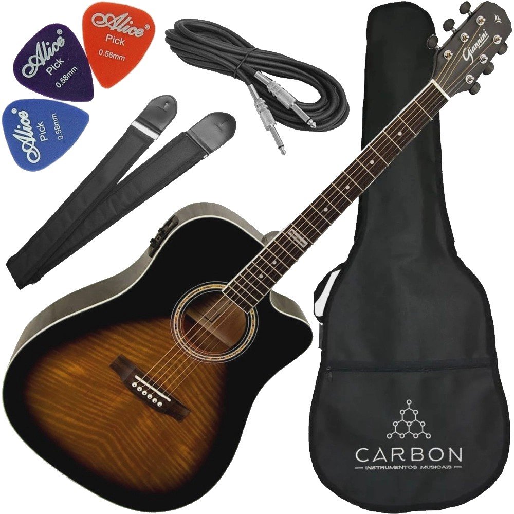 Kit Violão Folk Eletroacústico Giannini Gf1d Ts Com Afinador