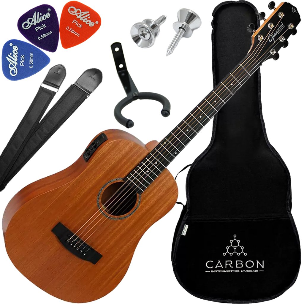 Kit Violão Giannini Baby Aço Elétrico Gtg36s Walnut Satin Eq Vx04