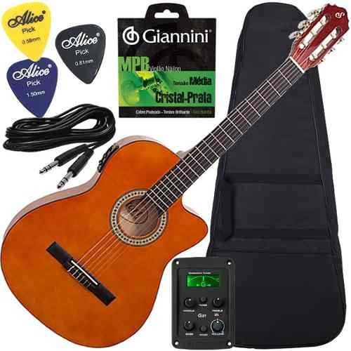 Kit Violão Giannini Eletroacústico Capa Corda Cabo Nf14 Nt