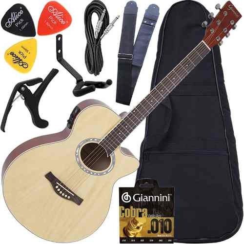 Kit Violão Giannini Eletroacústico Completo Aço Gsf1r Nt