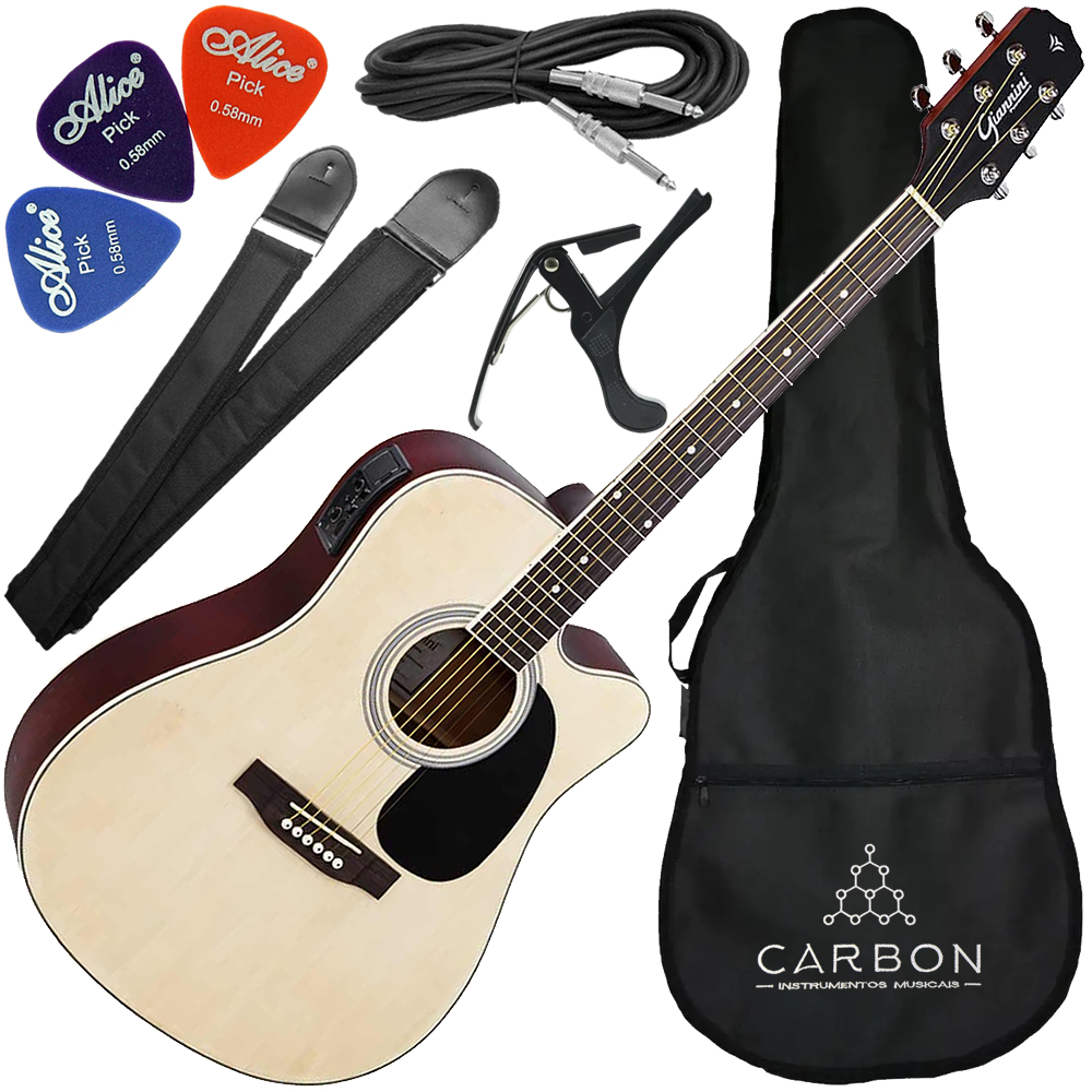 Kit Violão Giannini GDC1 NS Folk Aço + Capa + Alça + Cabo + Capotraste e Palhetas