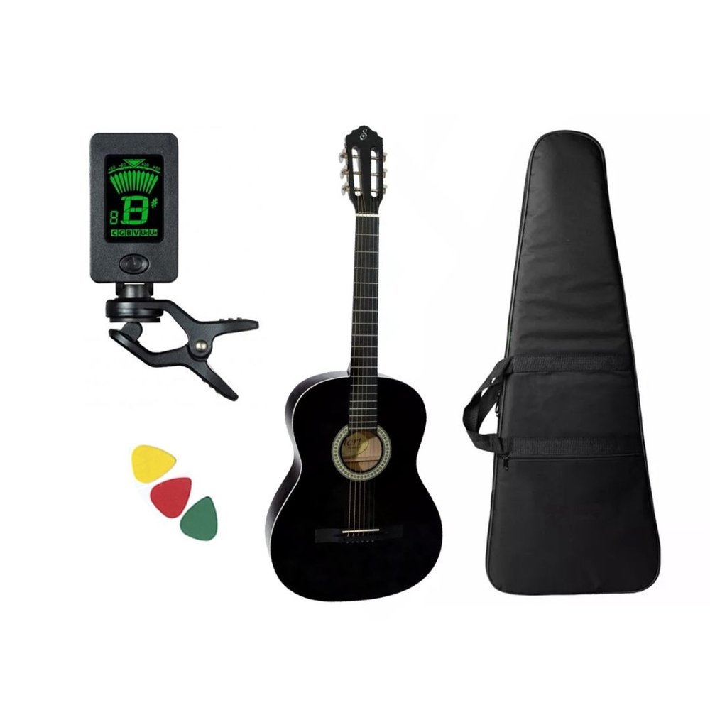 Kit Violão Giannini N14 Nylon Cor Preto Com Afinador