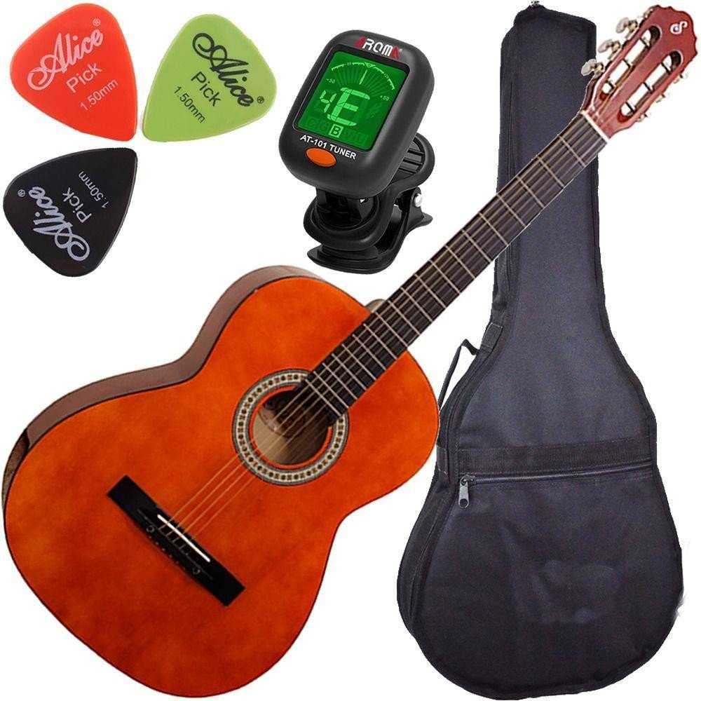 Kit Violão Giannini Start N14 Estudo Nylon Natural Acústico com Afinador Capa e Palhetas