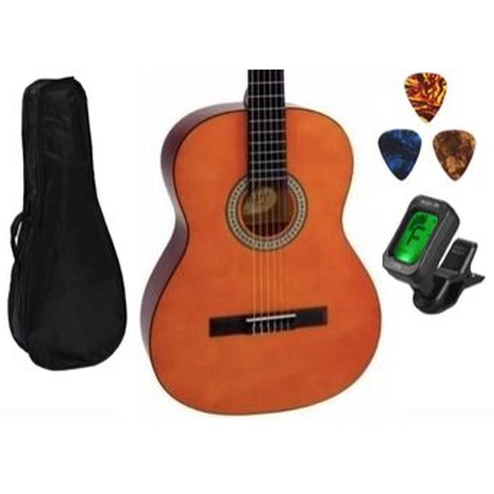 Kit Violão Giannini Start N14 Estudo Nylon Natural Acústico com Afinador Capa e Palhetas