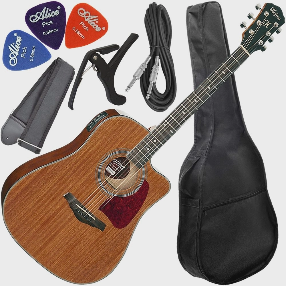Kit Violão Hofma Eletroacústico Aço Hmf250 Natural Brilhante